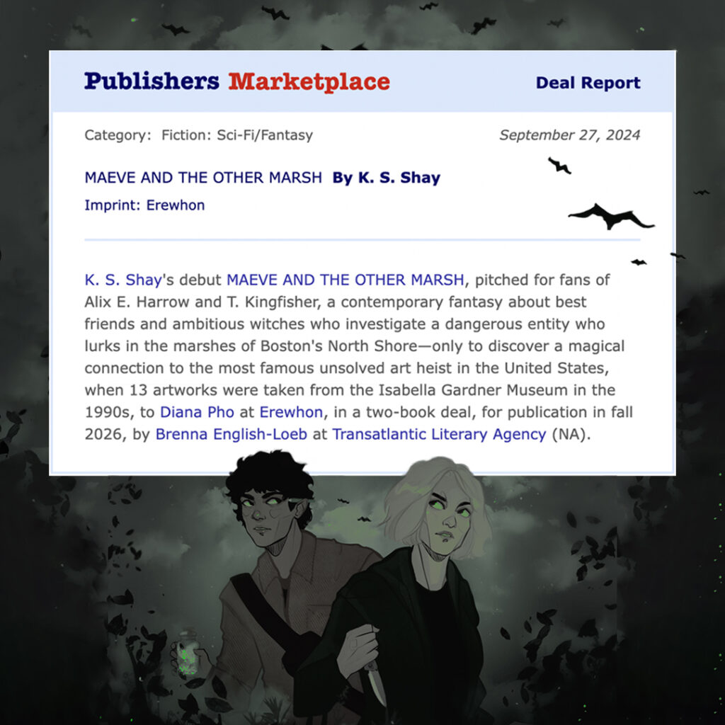 An image of the publisher's weekly deal announcement for Maeve and the Other Marsh, coming 2026 from Erewhon.
